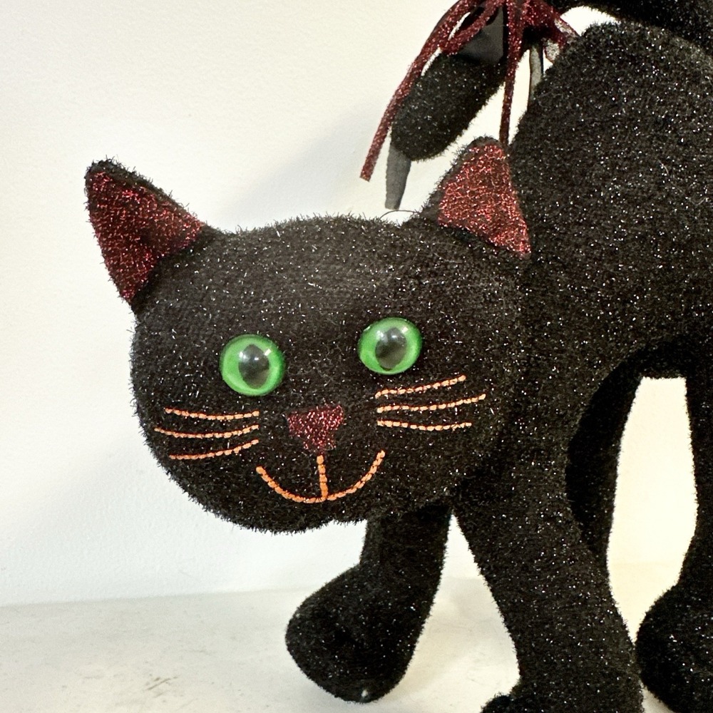 Kids of America 14.5" Black Halloween Cat Metallic Vintage 2000 Plush Toy - Picture 4 of 11
